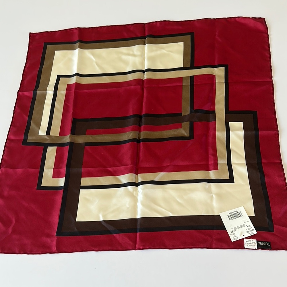 Tanner 100% Silk Red and Cream Geometric Scarf